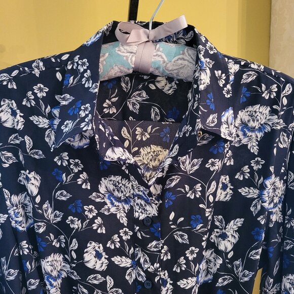 Ralph Lauren Navy Blue Floral Print Long-Sleeves Shirt Dress - Picture 3 of 6